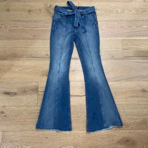 Express Bell Flare High Rise with tie belt. Size 6